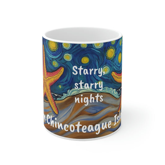 Starry, starry nights on Chincoteague Island white ceramic mug, 11oz